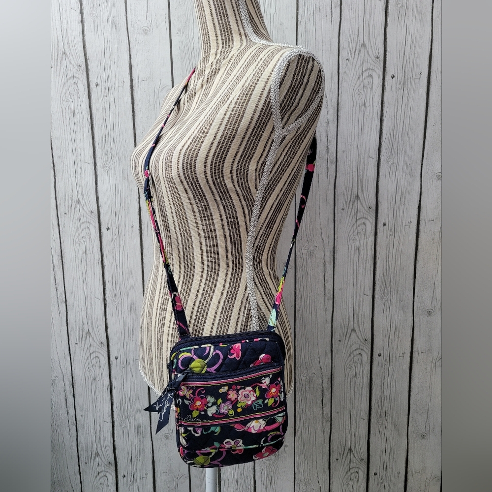 Vera Bradley Hipster Crossbody RIBBONS Winter 2012 Navy Blue Floral Pink - Picture 3 of 16